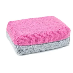 Dual-color microfiber car waxing sponge block for auto detailing, washing, and polishing.