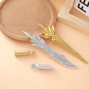 Creative sword-shaped gel pens in gold and silver with fantasy dragon motifs.