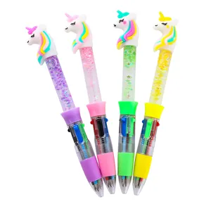 Colorful unicorn liquid glitter 4-color ballpoint pens set for school stationery use