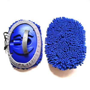 Funda de repuesto para mopa de lavado de autos de chenilla azul detalle textura y asa trasera.