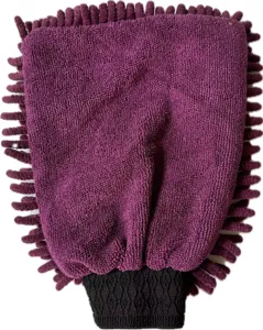 Chenille car wash mitt double-sided coral velvet auto cleaning glove with elastic wrist.