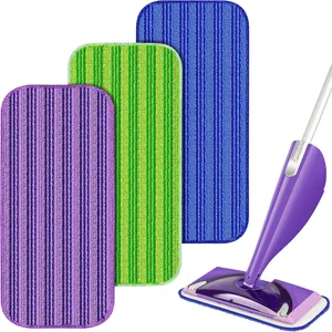 Reusable flat mop pads and spray mop replacement set, multi-color microfiber mop heads for deep cleaning.