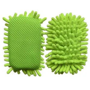 Chenille Mikrofaser Reinigungsschwamm Detailansicht, doppelseitiges Netz- und Plüschdesign.