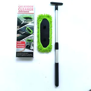 Telescopic car window cleaner tool set with microfiber pad and extendable handle for easy defogging.