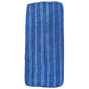 Detailed view of the reusable blue microfiber mop replacement pad with striped design.