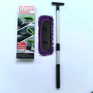 Extendable car window cleaner tool set with microfiber mop head for interior windshield cleaning.