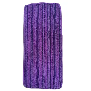 Microfiber mop replacement pad detail view, purple striped reusable cleaning pad texture.
