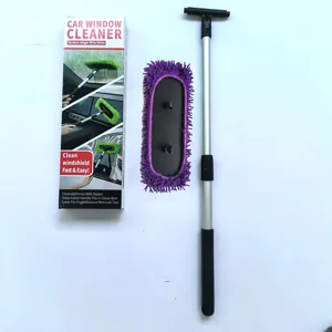 Extendable car window cleaner set with purple chenille mop head and adjustable aluminum handle.