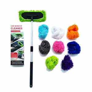 Telescopic Car Windshield Cleaner Tool Extendable Window Cleaning Brush With Microfiber Cloths Auto Interior