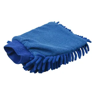 Blue chenille car wash mitt microfiber cleaning glove for auto detailing and washing tools.