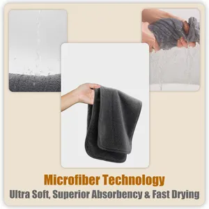 Dark grey microfiber cleaning towel, ultra soft, superior absorbency and fast drying.