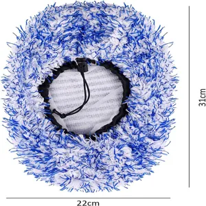 Detailweergave van chenille microvezel mop hoes, blauw en wit pluche textuur ontwerp.
