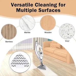 Steam mop detail image showing versatile cleaning performance on multiple flooring surfaces.