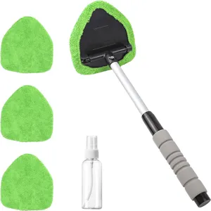 Ausziehbare Auto-Windschutzscheiben-Reinigungsbürste mit Mikrofaserpads und Sprühflasche.