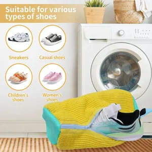 Sac de lavage de chaussures en filet cylindrique pour laver les baskets et chaussures de sport.