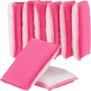 Pink white double-sided coral fleece car cleaning sponge blocks for interior detailing.