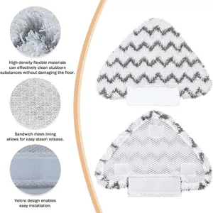 Replacement steam mop pads with high-density fibers and mesh lining for efficient cleaning.