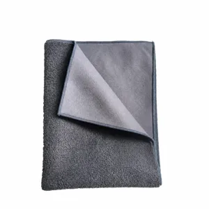 Asciugamano per auto in microfibra grigia pile di corallo bifacciale pulizia 30x40cm
