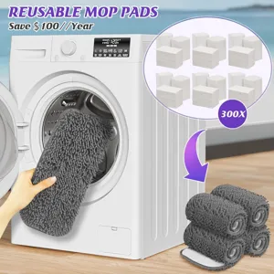 Reusable microfiber mop pads for floor cleaning, washable wet and dry grey mop head refills.