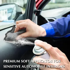 Car interior cleaning sponge with soft fleece surface for gentle dusting and washing use.