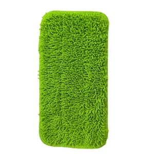 Green microfiber mop replacement pad detail view, soft chenille fabric for efficient floor cleaning