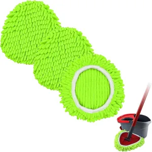 Almohadillas de repuesto de fregona de chenilla verde, mopa de microfibra seca y húmeda.