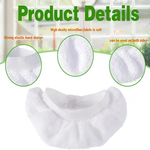 White microfiber steam mop replacement pad bonnet cloth cover with elastic band design durable.