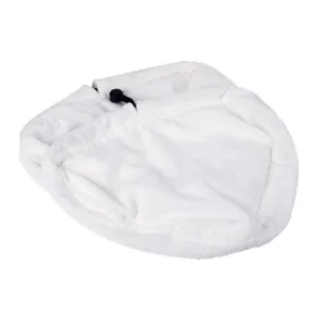 Détail de patte de rechange pour balai vapeur en microfibre blanche, cordon noir.