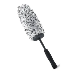 Detailed view of the car wheel cleaning brush featuring soft microfiber head for deep rims.