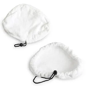 Vue détaillée de housses de rechange blanches en microfibre pour balai vapeur à main.