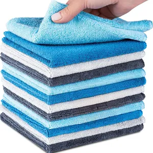 Microfiber cleaning towels detail showing soft texture and folded stack for car wash and home.