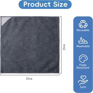 Dark grey microfiber cleaning cloth 25x25cm reusable washable soft towel for household cleaning
