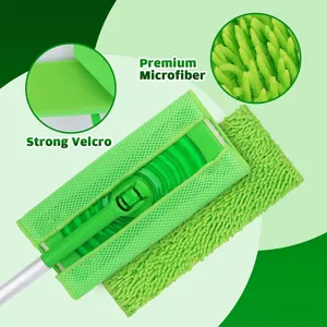Green microfiber mop refill pad with strong velcro design, washable and reusable replacement.