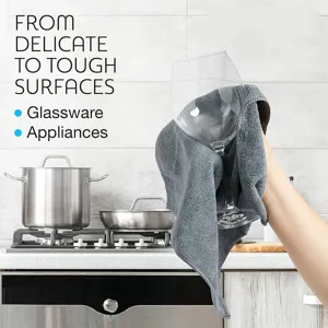 Microfiber cleaning towel for kitchen, glassware and appliances wiping, soft absorbent cloth.