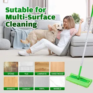 Detailed lifestyle view of a microfiber flat mop cleaning multi-surface floors effectively.