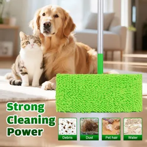 Microfiber flat mop replacement cloth detail showing strong cleaning power for pet hair and dust.