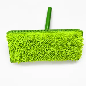 Green microfiber flat mop replacement pad washable reusable cloth cover for floor cleaning.