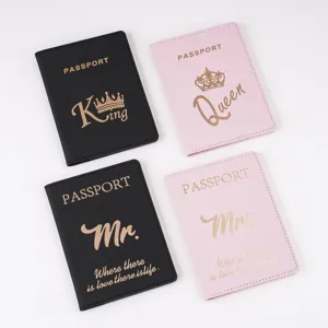 PU Leather Passport Cover Holder Travel Wallet With Gold Stamping Letters Crown Pattern For Men Women Passport Case