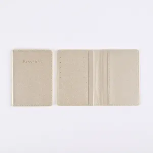 PU leather passport holder champagne travel wallet cover with card slots lightweight design