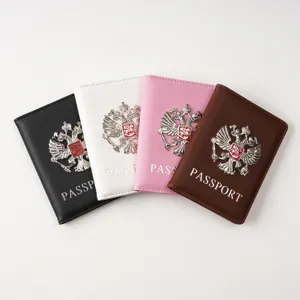 Multifunctional PU Leather Passport Cover Travel Document Organizer Card Holder With Metal Badge For Unisex