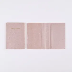 Pink PU leather passport holder interior and exterior detailed view showcase for travel
