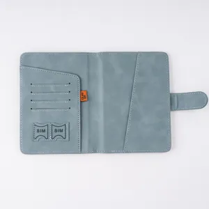 Cartera porta pasaporte de viaje RFID multifuncional con hebilla magnética y ranuras para tarjetas.