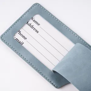Etiqueta de equipaje de cuero PU con ventana transparente y tarjeta de dirección para maleta.
