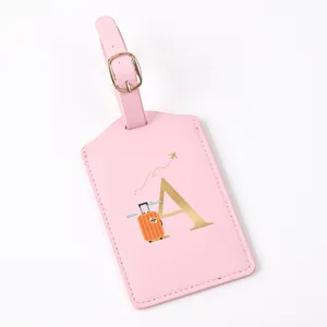 PU Leather Travel Luggage Tag Suitcase ID Badge Holder With Letter Pattern And Metal Buckle Travel Accessory