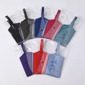 Minimalist PU Leather World Map Embossed Luggage Tag Travel Boarding Pass ID Holder Anti-Lost Baggage Tag