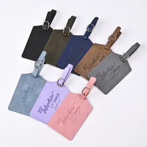 PU Leather Luggage Tag Travel Bag ID Label With Metal Buckle And Adventure Begins Embossed Design For Suitcase