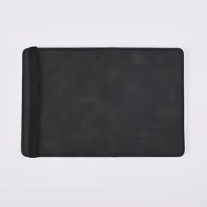 Black PU leather passport holder with elastic band, durable travel document organizer cover.