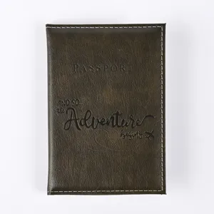 Vintage PU leather passport cover travel document organizer and card holder detail view.