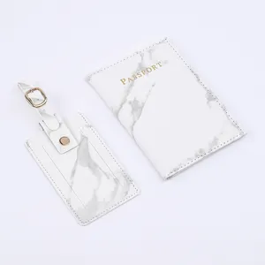 Marble Pattern PU Leather Passport Holder And Luggage Tag Travel Set Minimalist Document Organizer Card Case