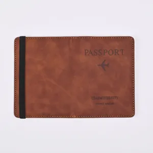 PU leather passport holder travel wallet with elastic band and vintage cover design for men women